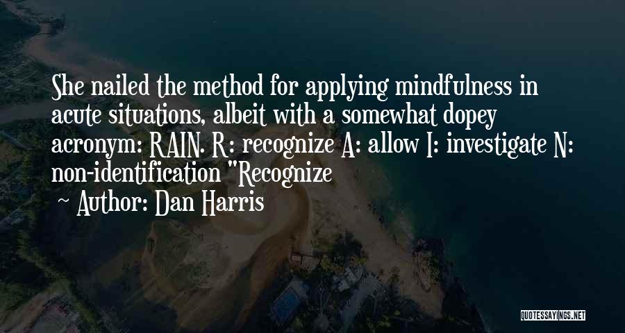Dan Harris Quotes: She Nailed The Method For Applying Mindfulness In Acute Situations, Albeit With A Somewhat Dopey Acronym: Rain. R: Recognize A: