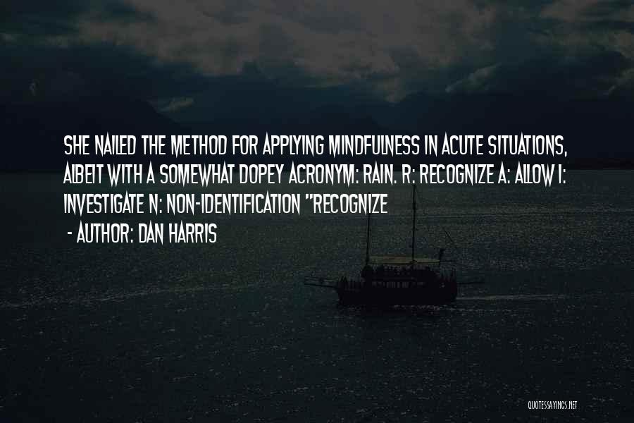 Dan Harris Quotes: She Nailed The Method For Applying Mindfulness In Acute Situations, Albeit With A Somewhat Dopey Acronym: Rain. R: Recognize A: