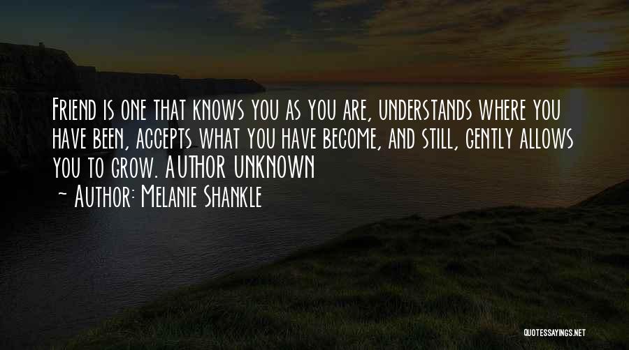 Melanie Shankle Quotes: Friend Is One That Knows You As You Are, Understands Where You Have Been, Accepts What You Have Become, And