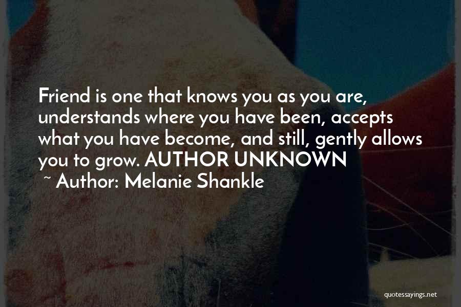 Melanie Shankle Quotes: Friend Is One That Knows You As You Are, Understands Where You Have Been, Accepts What You Have Become, And