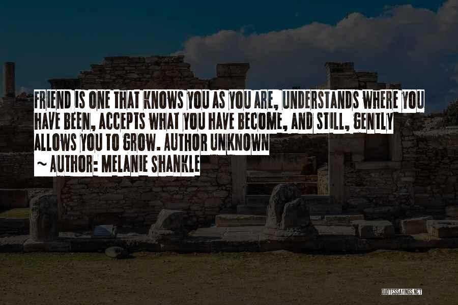 Melanie Shankle Quotes: Friend Is One That Knows You As You Are, Understands Where You Have Been, Accepts What You Have Become, And