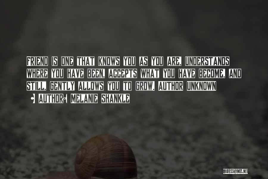 Melanie Shankle Quotes: Friend Is One That Knows You As You Are, Understands Where You Have Been, Accepts What You Have Become, And