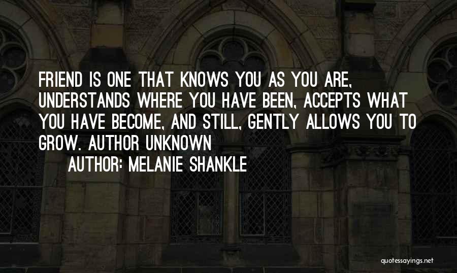 Melanie Shankle Quotes: Friend Is One That Knows You As You Are, Understands Where You Have Been, Accepts What You Have Become, And