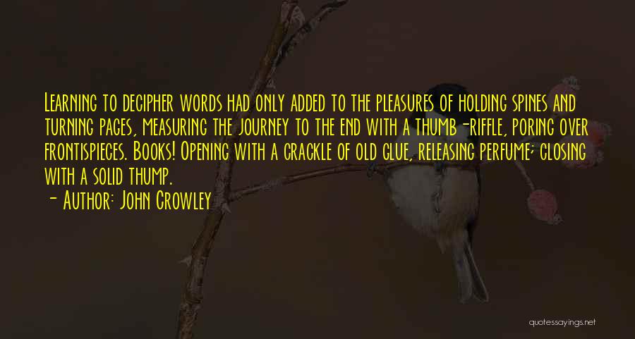 John Crowley Quotes: Learning To Decipher Words Had Only Added To The Pleasures Of Holding Spines And Turning Pages, Measuring The Journey To