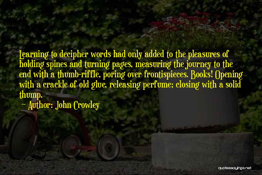 John Crowley Quotes: Learning To Decipher Words Had Only Added To The Pleasures Of Holding Spines And Turning Pages, Measuring The Journey To