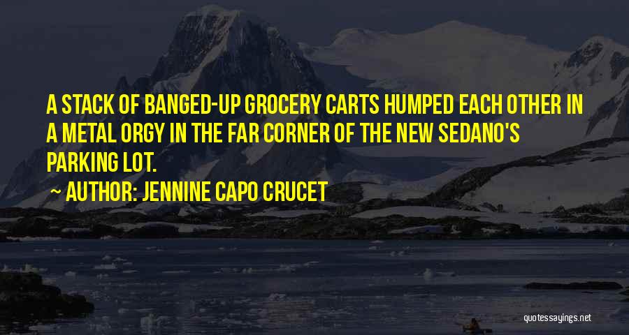 Jennine Capo Crucet Quotes: A Stack Of Banged-up Grocery Carts Humped Each Other In A Metal Orgy In The Far Corner Of The New