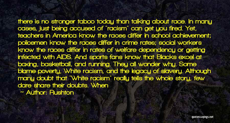 Rushton Quotes: There Is No Stronger Taboo Today Than Talking About Race. In Many Cases, Just Being Accused Of Racism Can Get