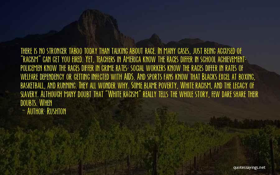 Rushton Quotes: There Is No Stronger Taboo Today Than Talking About Race. In Many Cases, Just Being Accused Of Racism Can Get