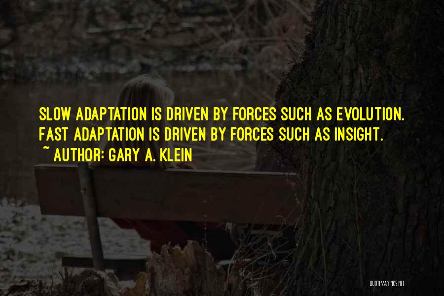 Gary A. Klein Quotes: Slow Adaptation Is Driven By Forces Such As Evolution. Fast Adaptation Is Driven By Forces Such As Insight.