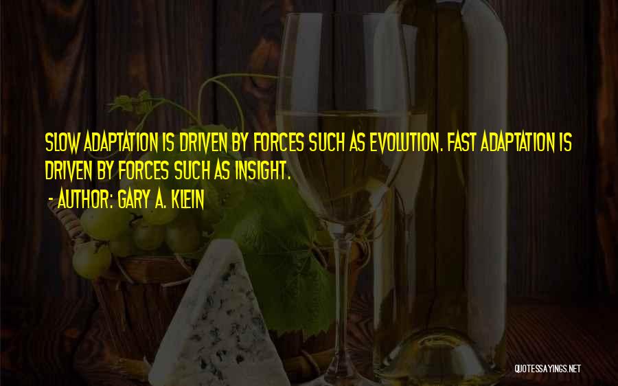 Gary A. Klein Quotes: Slow Adaptation Is Driven By Forces Such As Evolution. Fast Adaptation Is Driven By Forces Such As Insight.