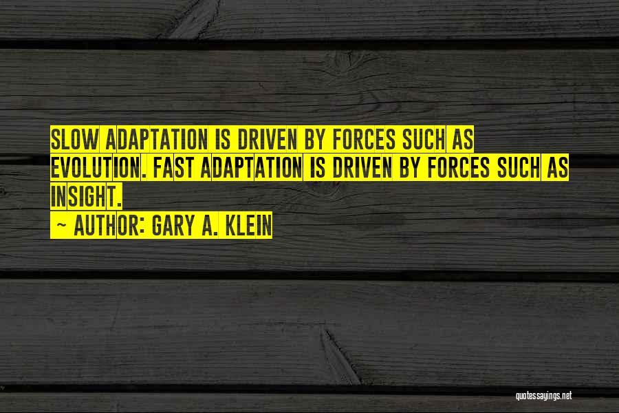 Gary A. Klein Quotes: Slow Adaptation Is Driven By Forces Such As Evolution. Fast Adaptation Is Driven By Forces Such As Insight.
