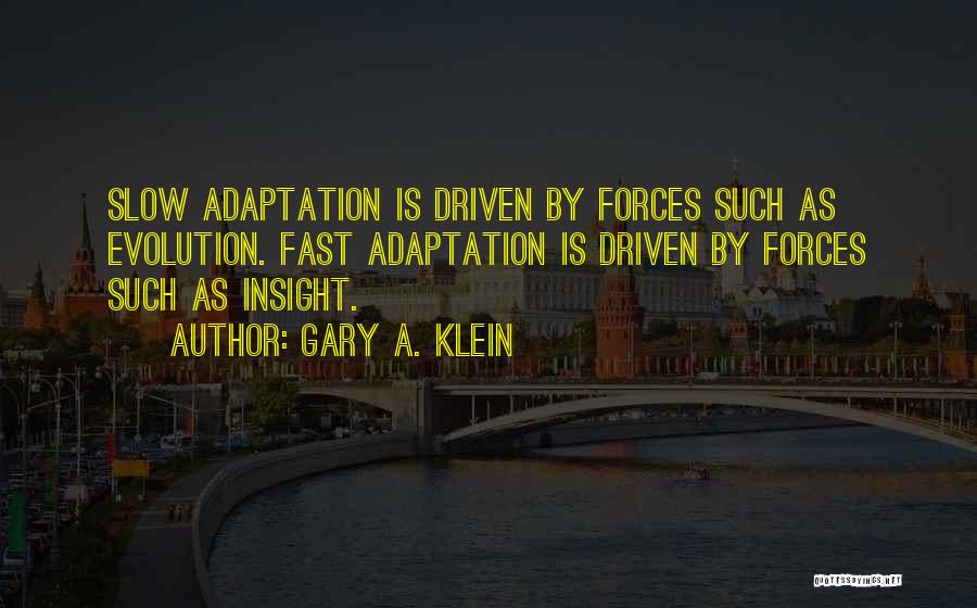 Gary A. Klein Quotes: Slow Adaptation Is Driven By Forces Such As Evolution. Fast Adaptation Is Driven By Forces Such As Insight.