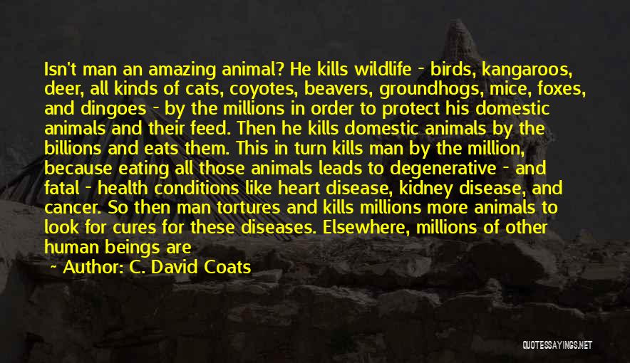 C. David Coats Quotes: Isn't Man An Amazing Animal? He Kills Wildlife - Birds, Kangaroos, Deer, All Kinds Of Cats, Coyotes, Beavers, Groundhogs, Mice,