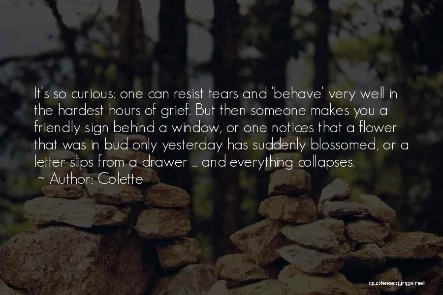 Colette Quotes: It's So Curious: One Can Resist Tears And 'behave' Very Well In The Hardest Hours Of Grief. But Then Someone