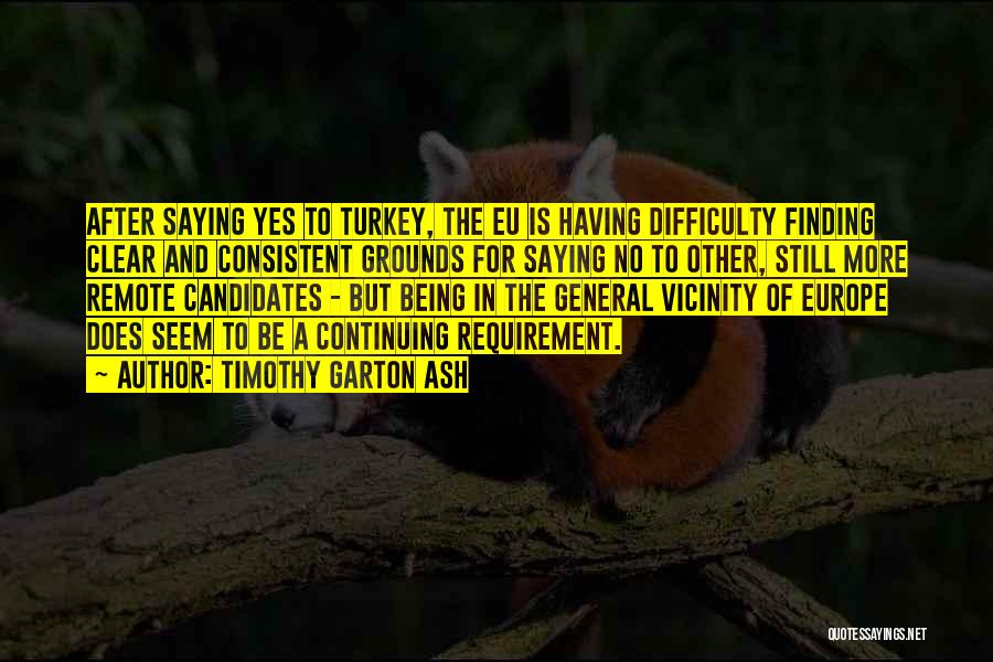 Timothy Garton Ash Quotes: After Saying Yes To Turkey, The Eu Is Having Difficulty Finding Clear And Consistent Grounds For Saying No To Other,