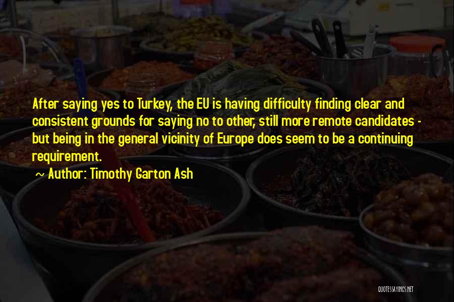 Timothy Garton Ash Quotes: After Saying Yes To Turkey, The Eu Is Having Difficulty Finding Clear And Consistent Grounds For Saying No To Other,