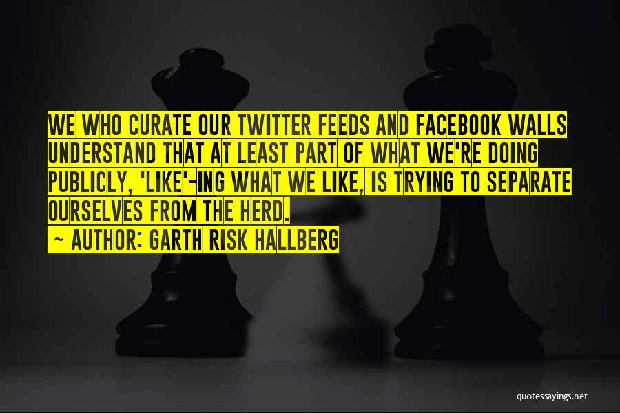 Garth Risk Hallberg Quotes: We Who Curate Our Twitter Feeds And Facebook Walls Understand That At Least Part Of What We're Doing Publicly, 'like'-ing