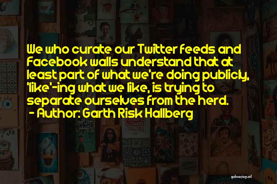 Garth Risk Hallberg Quotes: We Who Curate Our Twitter Feeds And Facebook Walls Understand That At Least Part Of What We're Doing Publicly, 'like'-ing