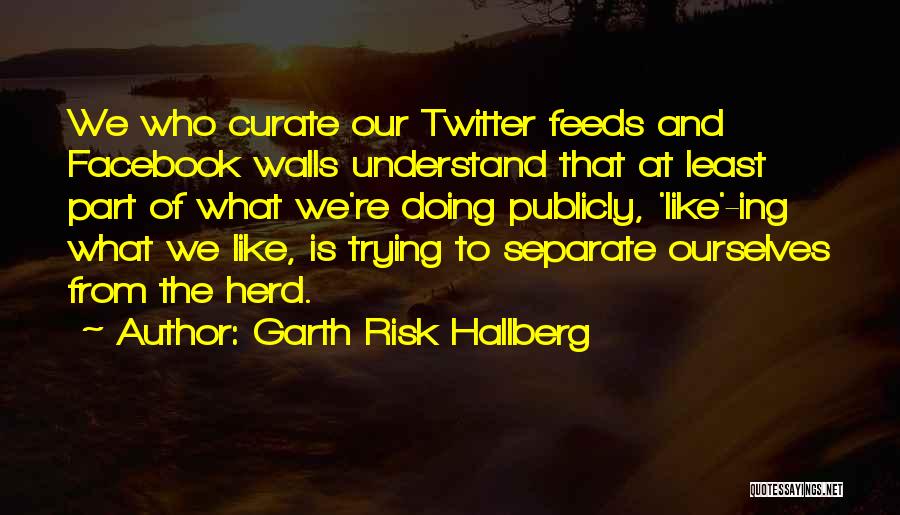 Garth Risk Hallberg Quotes: We Who Curate Our Twitter Feeds And Facebook Walls Understand That At Least Part Of What We're Doing Publicly, 'like'-ing