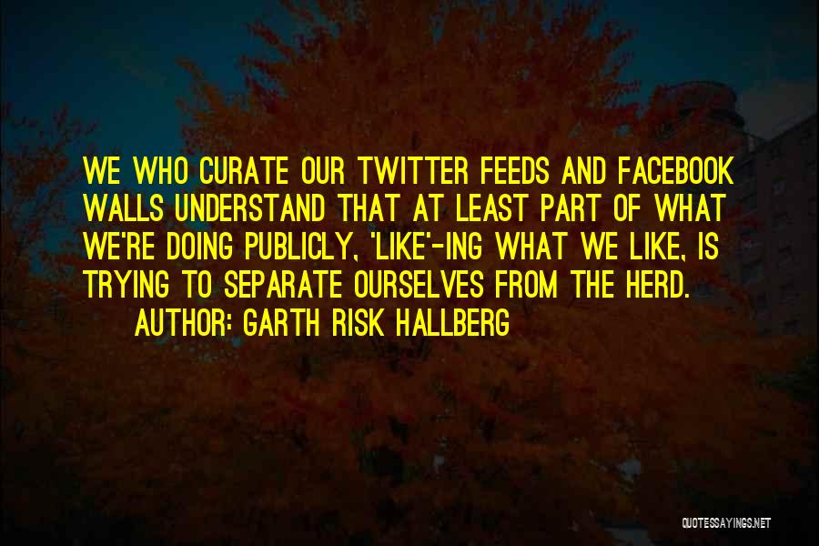 Garth Risk Hallberg Quotes: We Who Curate Our Twitter Feeds And Facebook Walls Understand That At Least Part Of What We're Doing Publicly, 'like'-ing