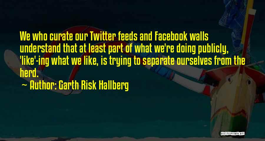 Garth Risk Hallberg Quotes: We Who Curate Our Twitter Feeds And Facebook Walls Understand That At Least Part Of What We're Doing Publicly, 'like'-ing