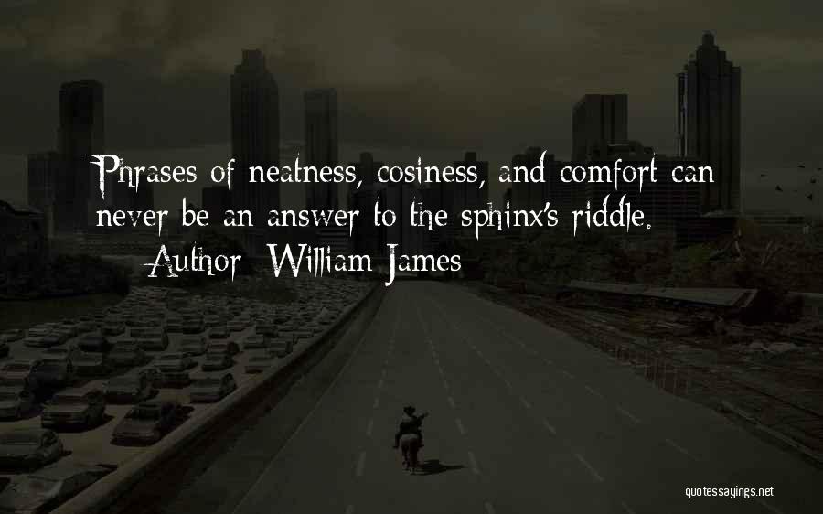 William James Quotes: Phrases Of Neatness, Cosiness, And Comfort Can Never Be An Answer To The Sphinx's Riddle.