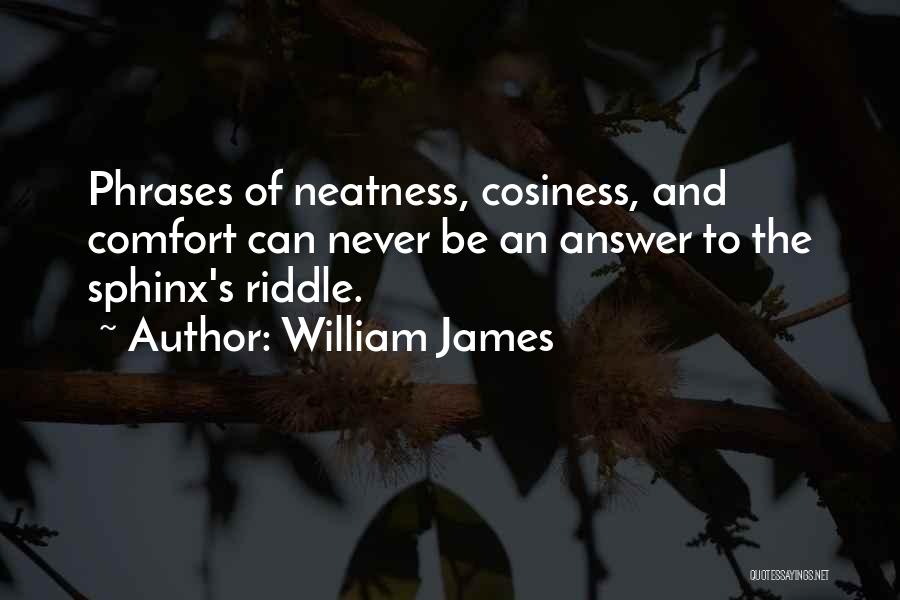 William James Quotes: Phrases Of Neatness, Cosiness, And Comfort Can Never Be An Answer To The Sphinx's Riddle.