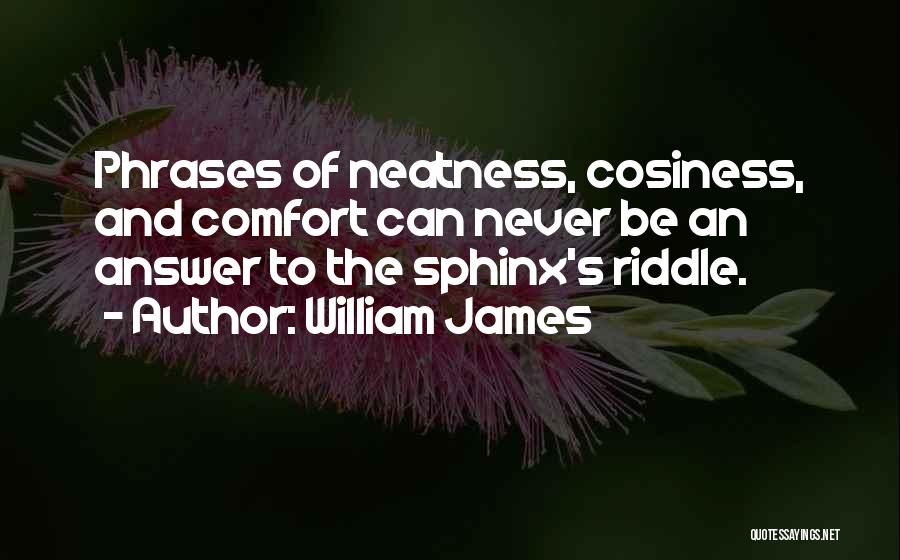 William James Quotes: Phrases Of Neatness, Cosiness, And Comfort Can Never Be An Answer To The Sphinx's Riddle.