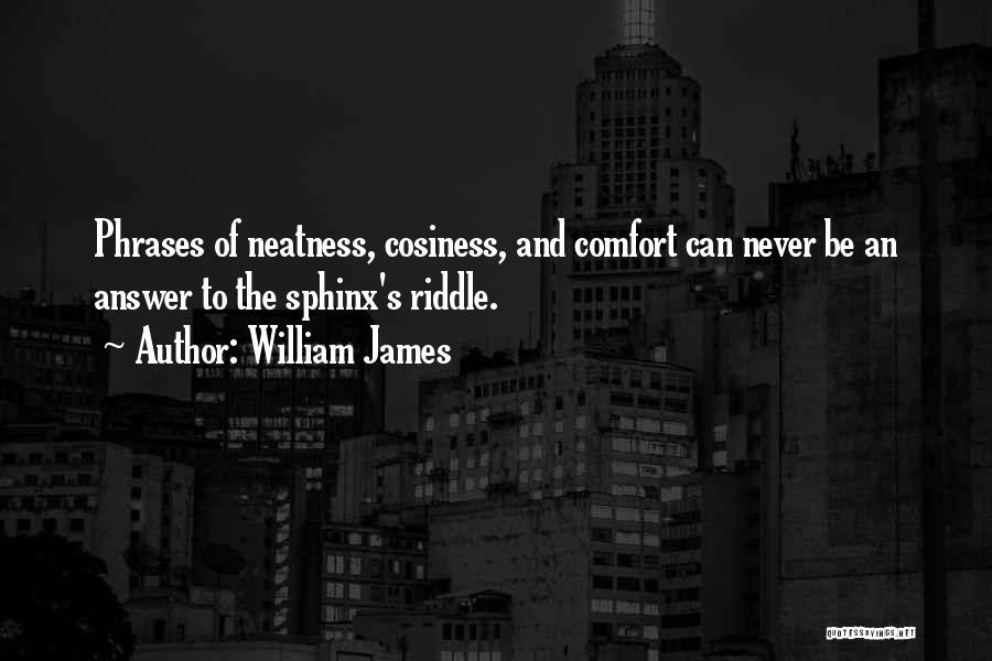 William James Quotes: Phrases Of Neatness, Cosiness, And Comfort Can Never Be An Answer To The Sphinx's Riddle.