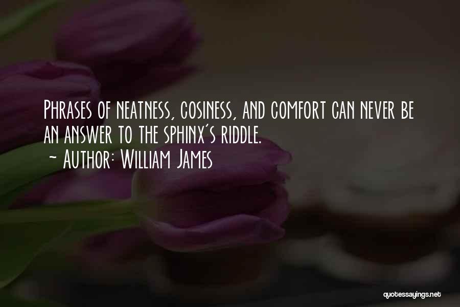 William James Quotes: Phrases Of Neatness, Cosiness, And Comfort Can Never Be An Answer To The Sphinx's Riddle.