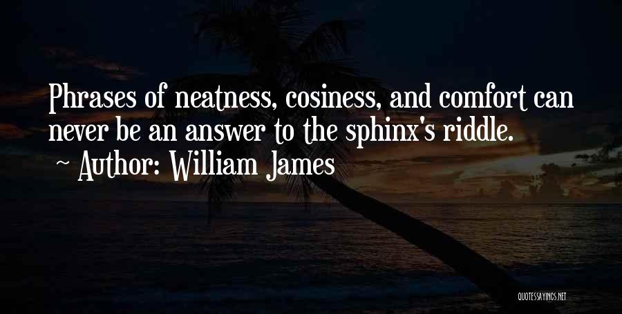 William James Quotes: Phrases Of Neatness, Cosiness, And Comfort Can Never Be An Answer To The Sphinx's Riddle.