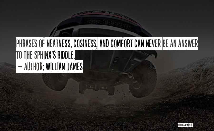 William James Quotes: Phrases Of Neatness, Cosiness, And Comfort Can Never Be An Answer To The Sphinx's Riddle.