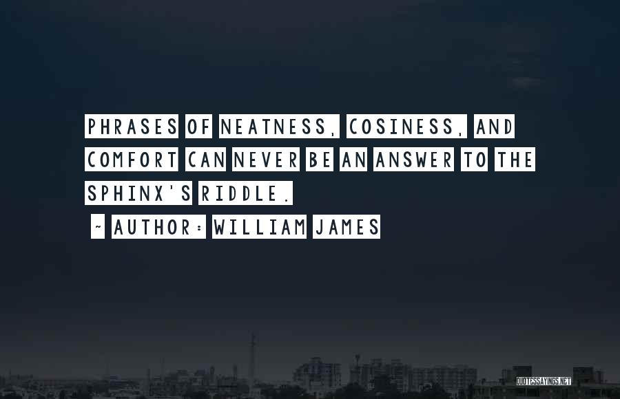 William James Quotes: Phrases Of Neatness, Cosiness, And Comfort Can Never Be An Answer To The Sphinx's Riddle.