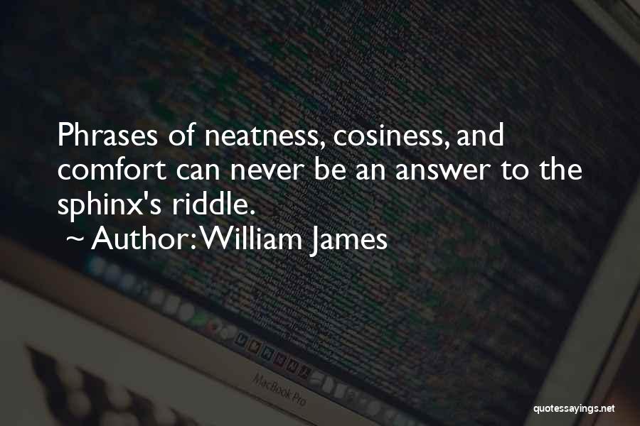 William James Quotes: Phrases Of Neatness, Cosiness, And Comfort Can Never Be An Answer To The Sphinx's Riddle.