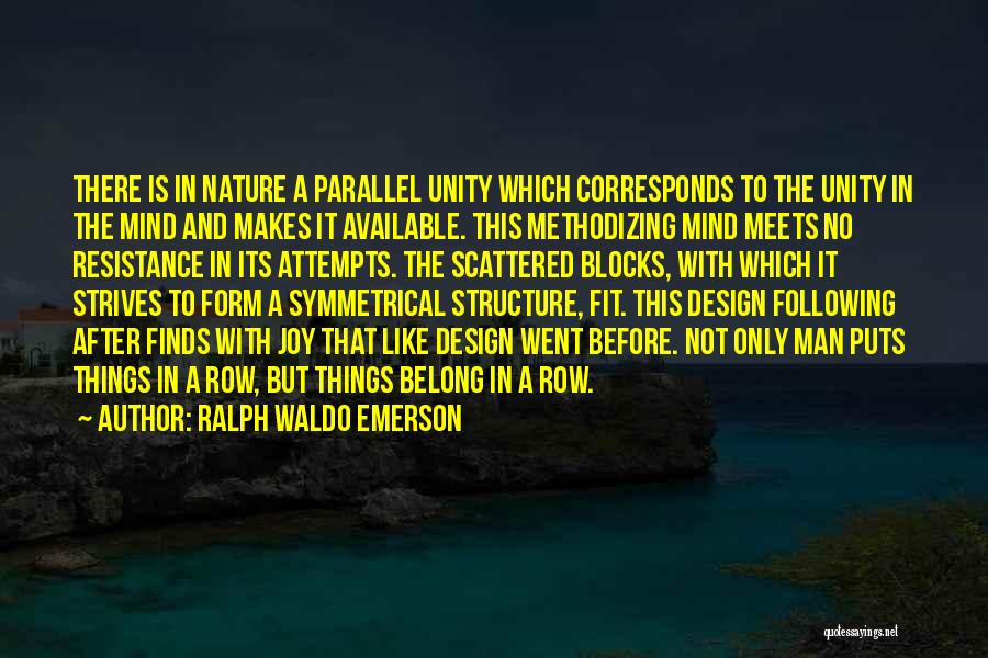 Ralph Waldo Emerson Quotes: There Is In Nature A Parallel Unity Which Corresponds To The Unity In The Mind And Makes It Available. This