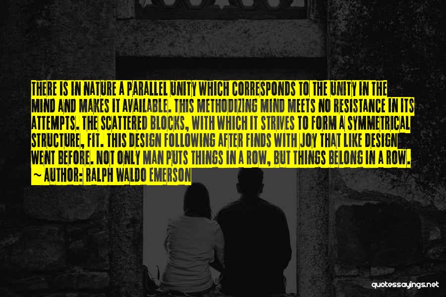 Ralph Waldo Emerson Quotes: There Is In Nature A Parallel Unity Which Corresponds To The Unity In The Mind And Makes It Available. This