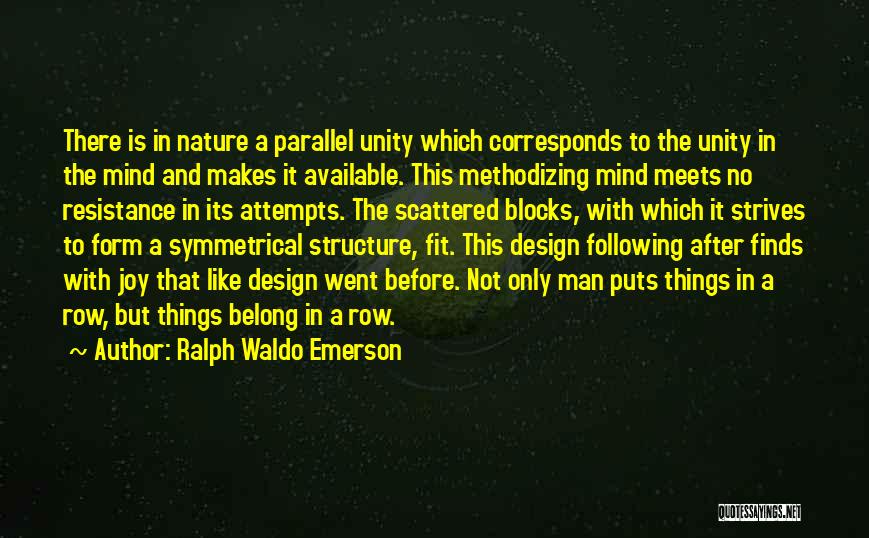 Ralph Waldo Emerson Quotes: There Is In Nature A Parallel Unity Which Corresponds To The Unity In The Mind And Makes It Available. This