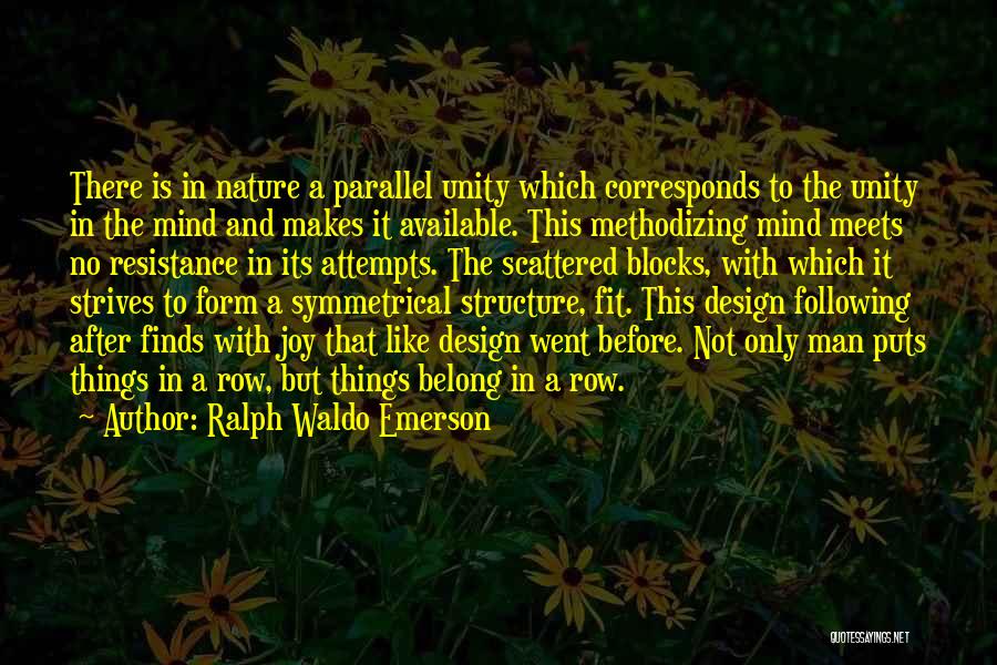 Ralph Waldo Emerson Quotes: There Is In Nature A Parallel Unity Which Corresponds To The Unity In The Mind And Makes It Available. This