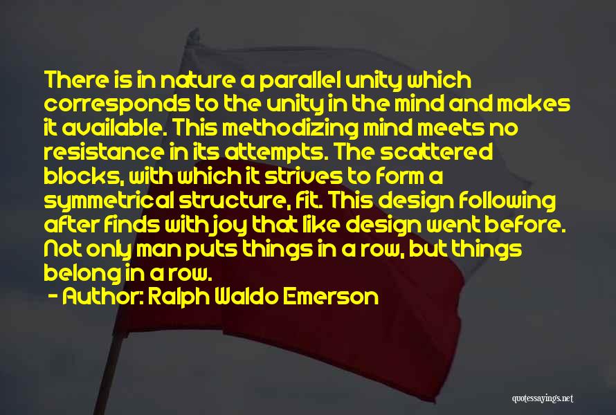 Ralph Waldo Emerson Quotes: There Is In Nature A Parallel Unity Which Corresponds To The Unity In The Mind And Makes It Available. This