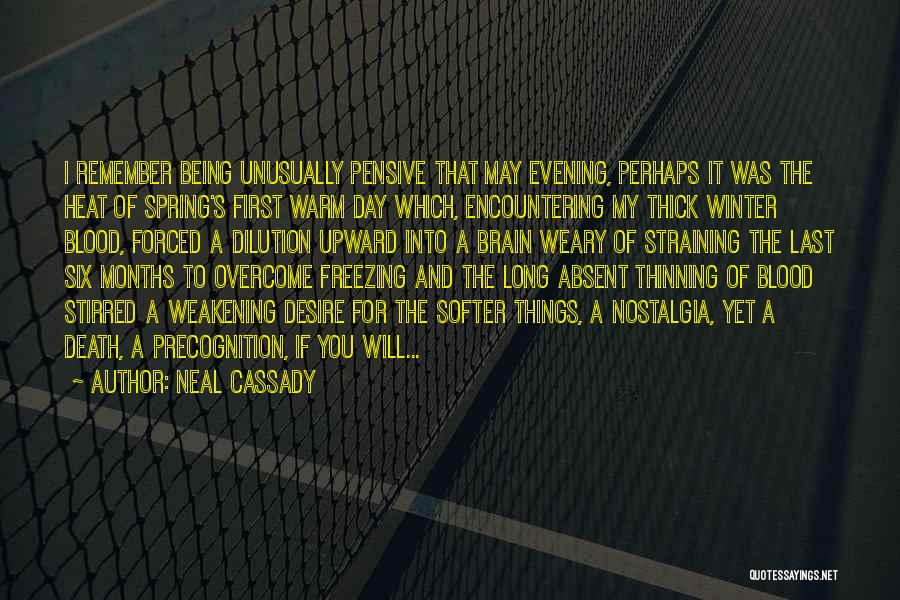 Neal Cassady Quotes: I Remember Being Unusually Pensive That May Evening, Perhaps It Was The Heat Of Spring's First Warm Day Which, Encountering