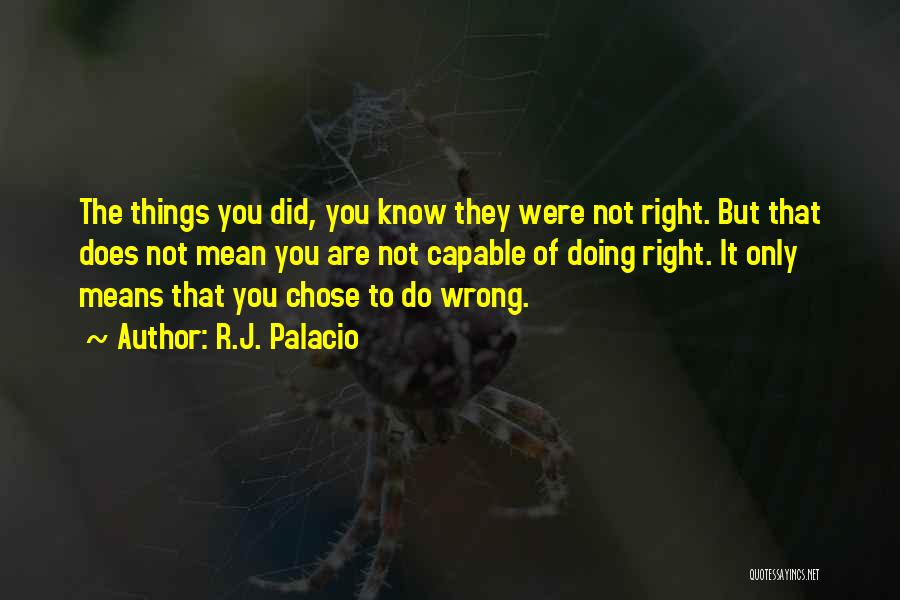 R.J. Palacio Quotes: The Things You Did, You Know They Were Not Right. But That Does Not Mean You Are Not Capable Of