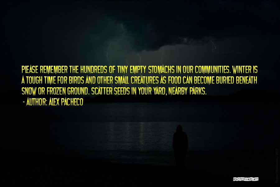 Alex Pacheco Quotes: Please Remember The Hundreds Of Tiny Empty Stomachs In Our Communities. Winter Is A Tough Time For Birds And Other