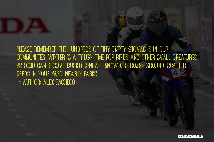 Alex Pacheco Quotes: Please Remember The Hundreds Of Tiny Empty Stomachs In Our Communities. Winter Is A Tough Time For Birds And Other