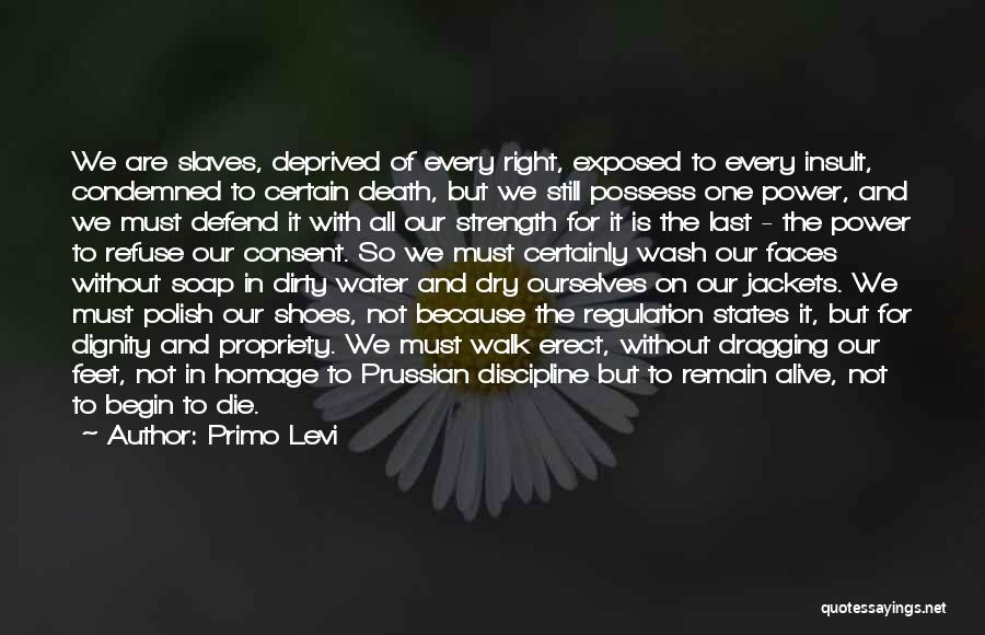 Primo Levi Quotes: We Are Slaves, Deprived Of Every Right, Exposed To Every Insult, Condemned To Certain Death, But We Still Possess One