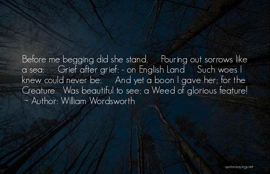 William Wordsworth Quotes: Before Me Begging Did She Stand, Pouring Out Sorrows Like A Sea; Grief After Grief: - On English Land Such