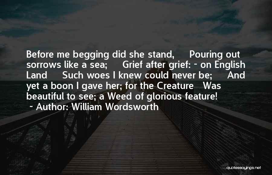 William Wordsworth Quotes: Before Me Begging Did She Stand, Pouring Out Sorrows Like A Sea; Grief After Grief: - On English Land Such