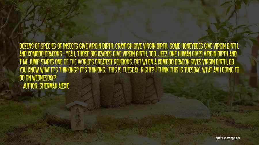 Sherman Alexie Quotes: Dozens Of Species Of Insects Give Virgin Birth. Crayfish Give Virgin Birth. Some Honeybees Give Virgin Birth. And Komodo Dragons