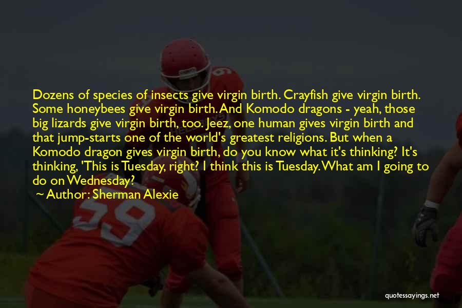 Sherman Alexie Quotes: Dozens Of Species Of Insects Give Virgin Birth. Crayfish Give Virgin Birth. Some Honeybees Give Virgin Birth. And Komodo Dragons