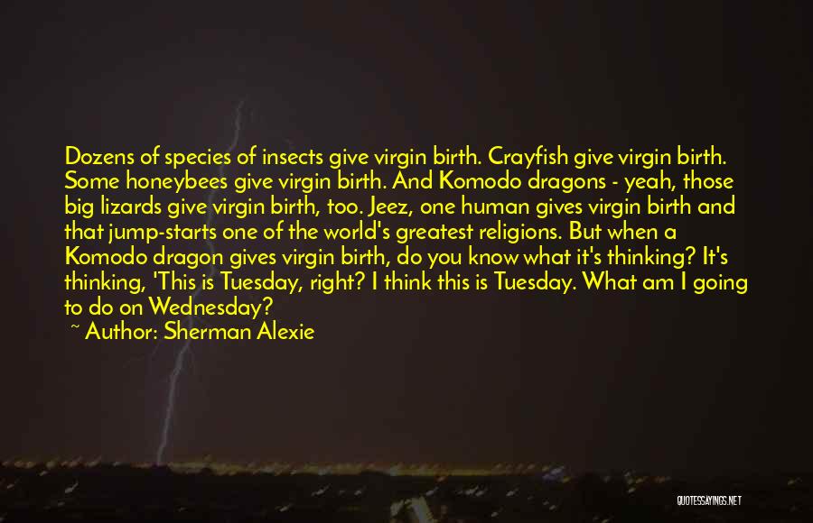 Sherman Alexie Quotes: Dozens Of Species Of Insects Give Virgin Birth. Crayfish Give Virgin Birth. Some Honeybees Give Virgin Birth. And Komodo Dragons