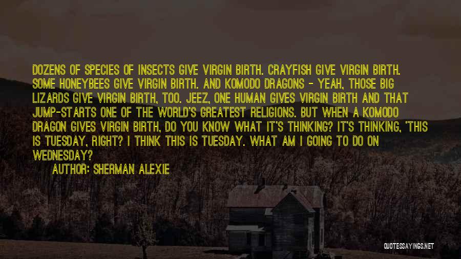 Sherman Alexie Quotes: Dozens Of Species Of Insects Give Virgin Birth. Crayfish Give Virgin Birth. Some Honeybees Give Virgin Birth. And Komodo Dragons